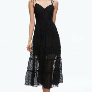 Alice + Olivia Black Spaghetti Strap Midi Dress